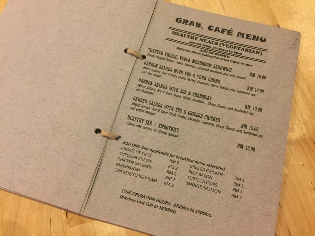 Grab Cafe Menu Kuala Lumpur