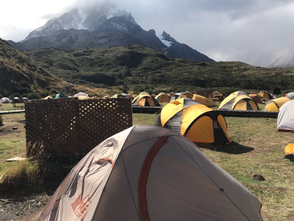 tent at paine grande campsite, o trek, torres del paine 